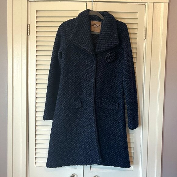 Avoca coat 2 blue Irish wool knit flower lady Jackets & Coats